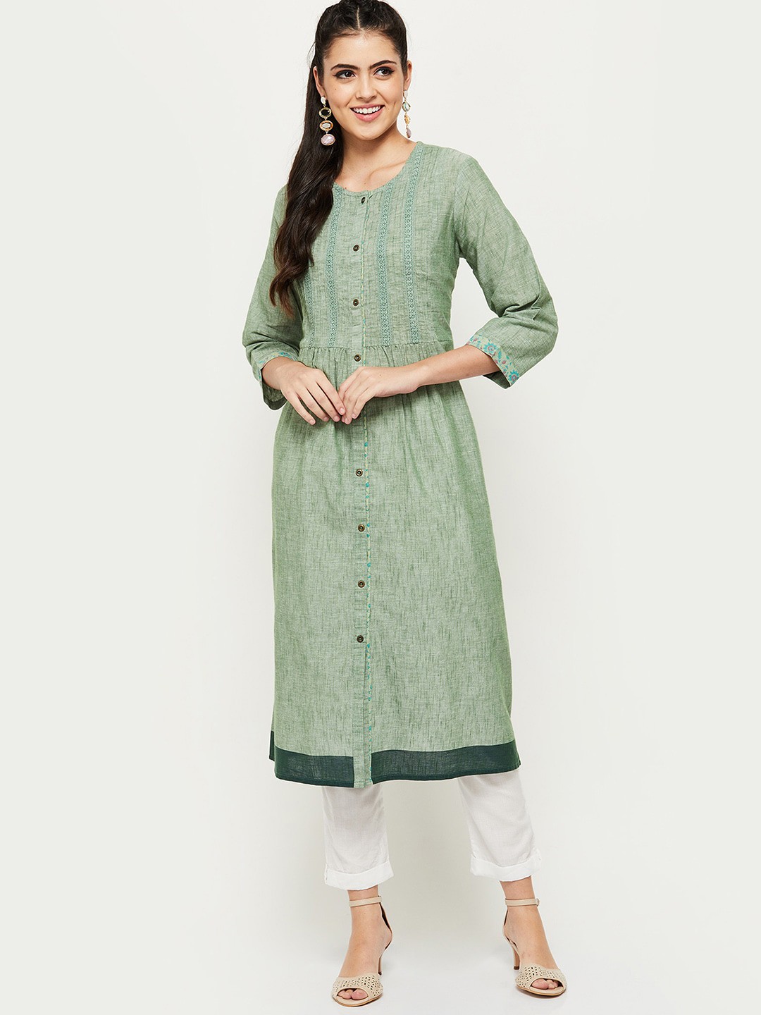 

max Women Green Geometric Kurta