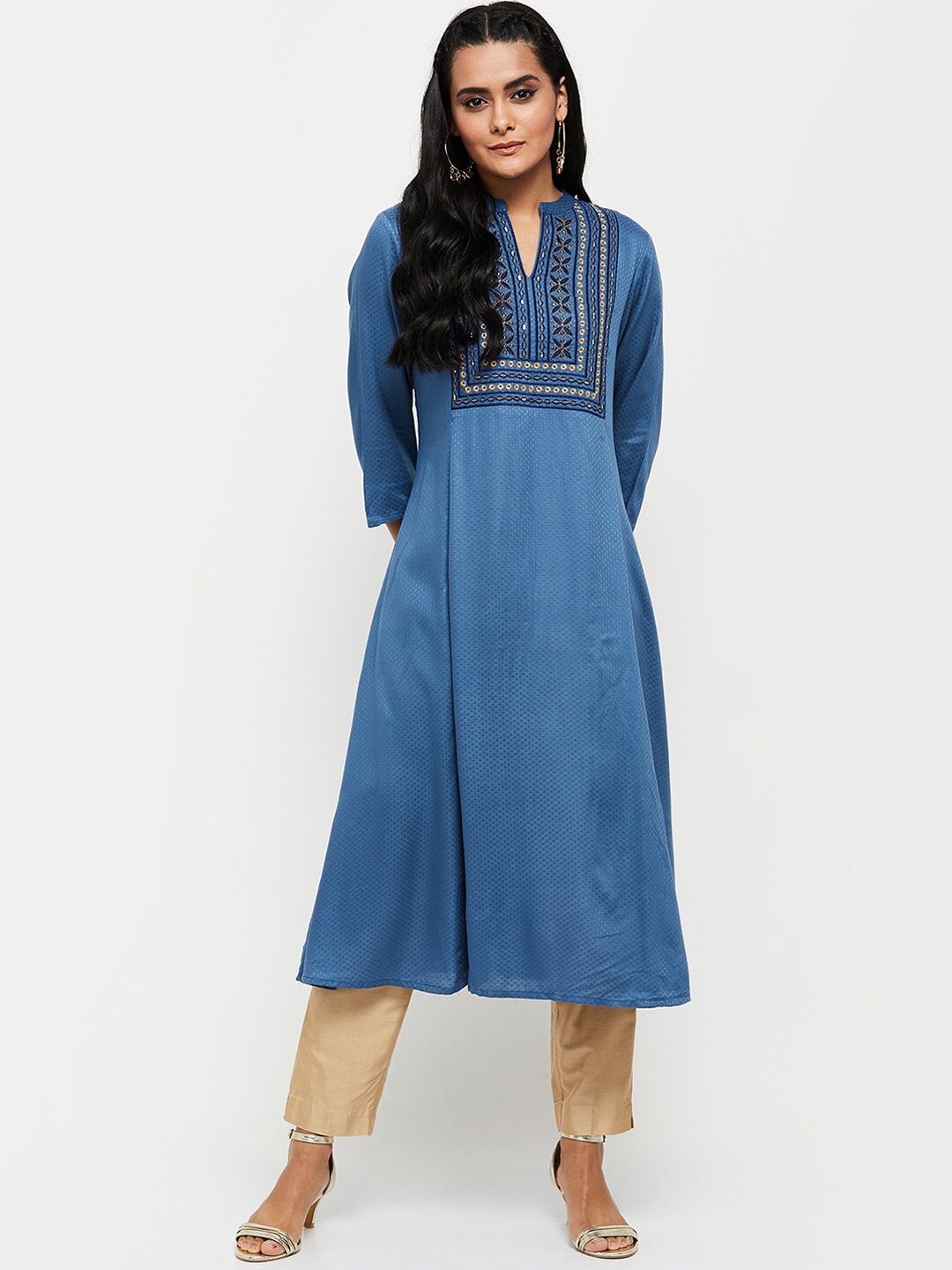

max Women Blue Yoke Design Mirror Work Anarkali Kurta