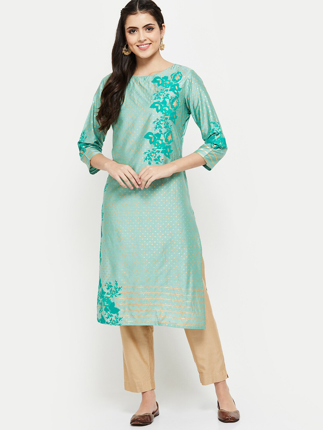 

max Women Green Ethnic Motifs Printed Kurta