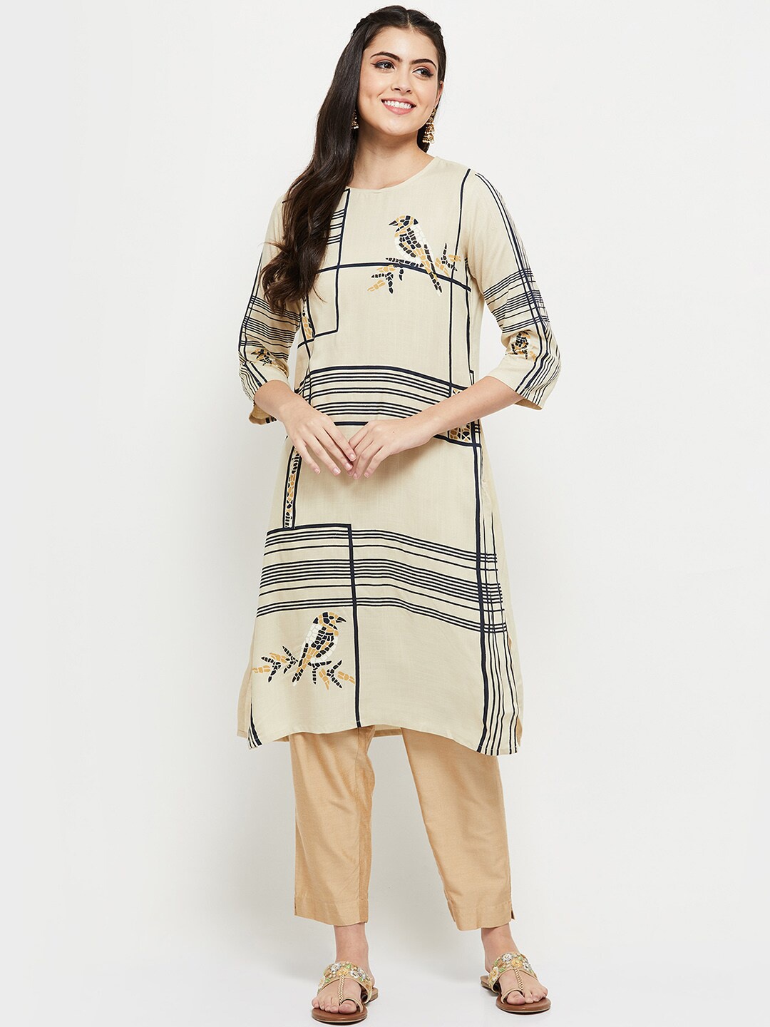 

max Women Cream-Coloured Geometric Printed Kurta