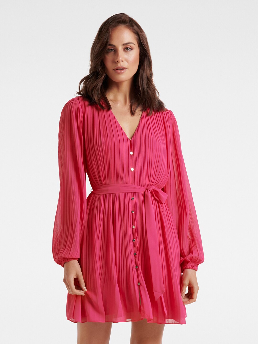 

Forever New Pink Striped Pleat Detail Dress