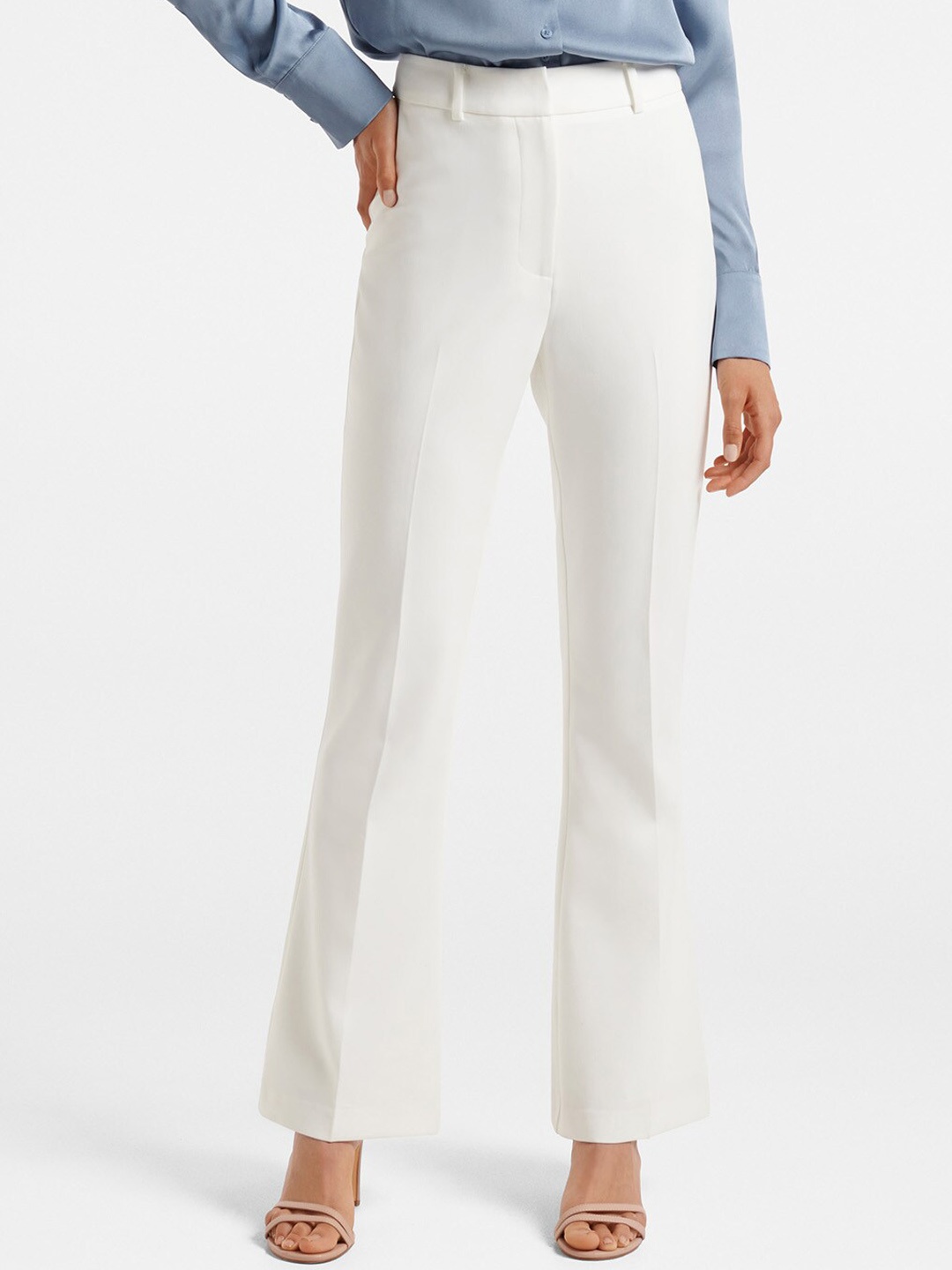 

Forever New Women White Flared High-Rise Trousers