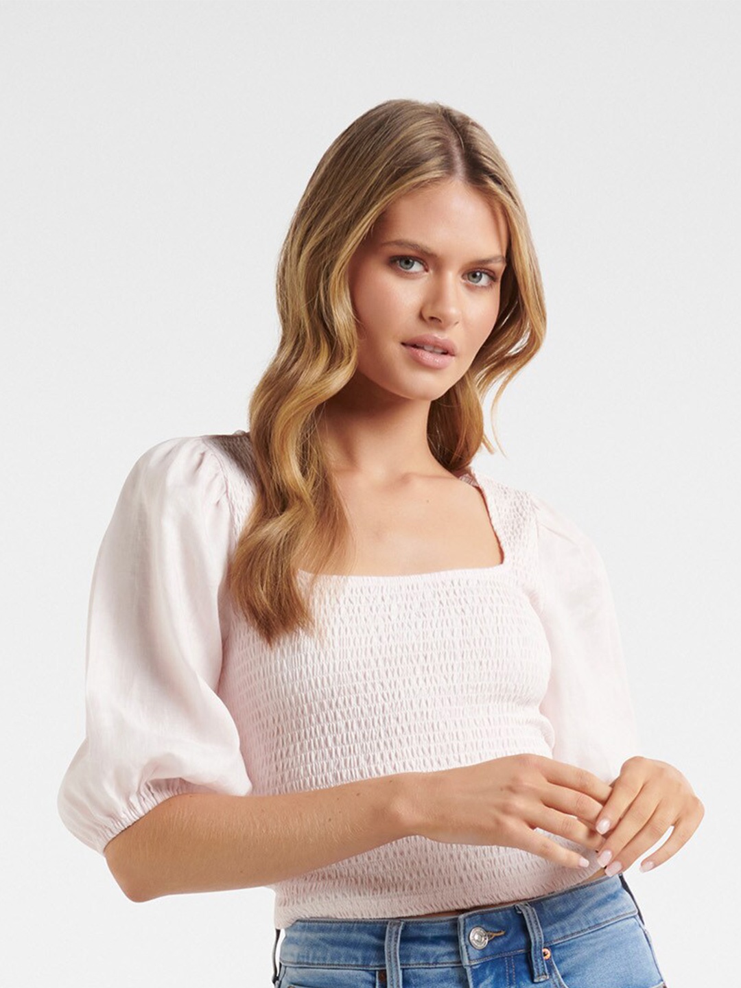 

Forever New Pink Smocked Crop Top