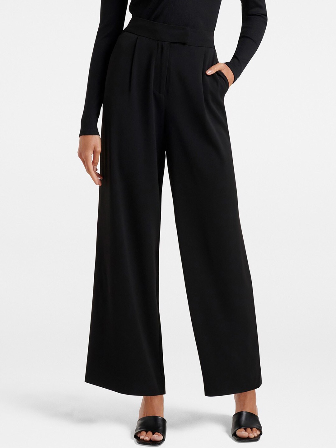 

Forever New Women Black High-Rise Pleated Trousers
