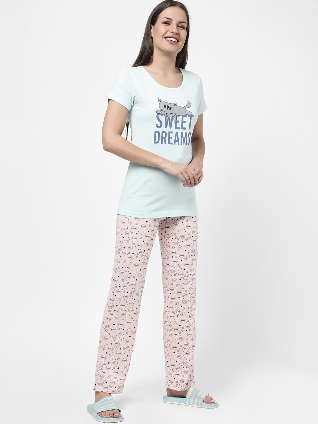 

R&B Women Green & White Printed Night Suit