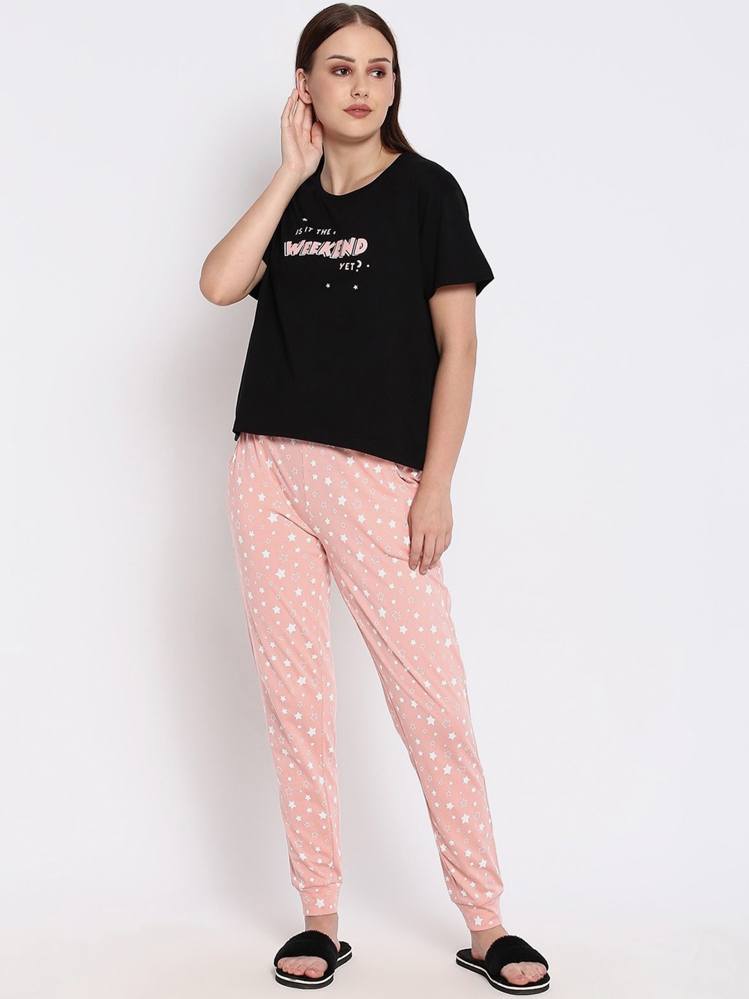 

R&B Women Black & Pink Printed Night Suit