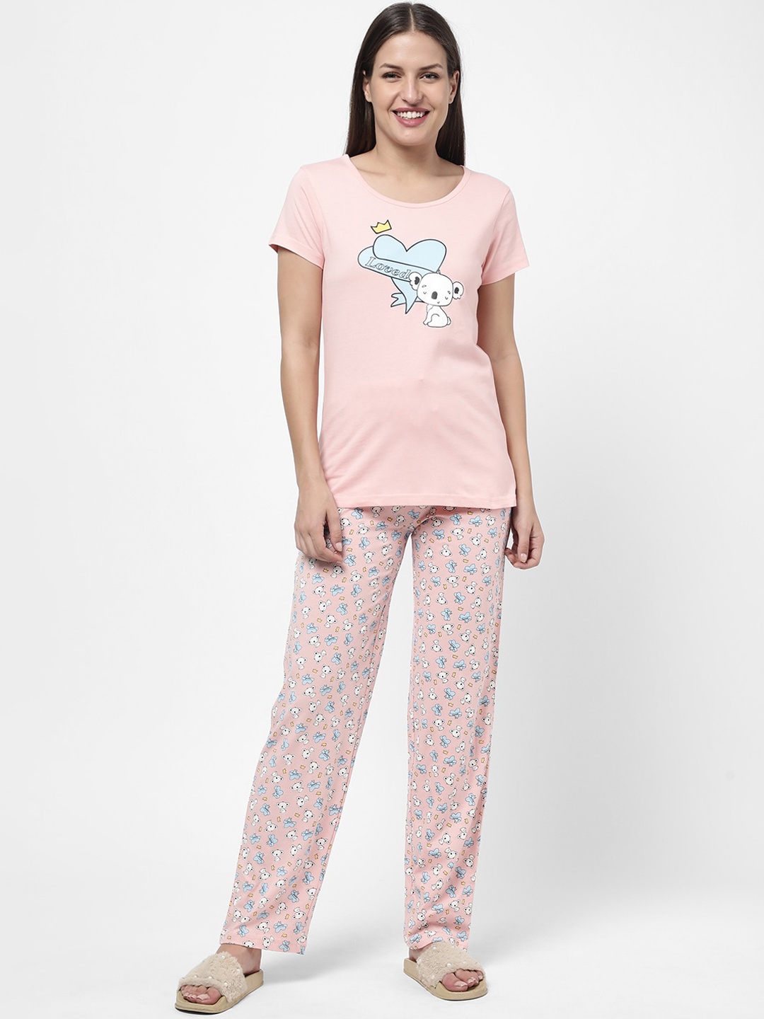 

R&B Women Pink & White Printed Night suit