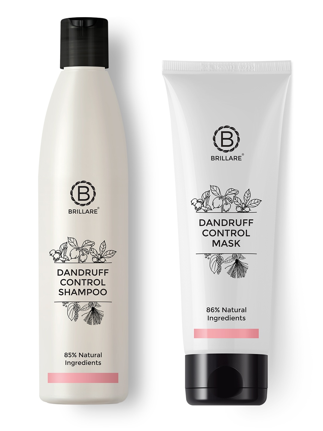 

BRILLARE Sustainable Dandruff Control Hair Care Kit - Shampoo 300ml & Hair Mask 125g, White