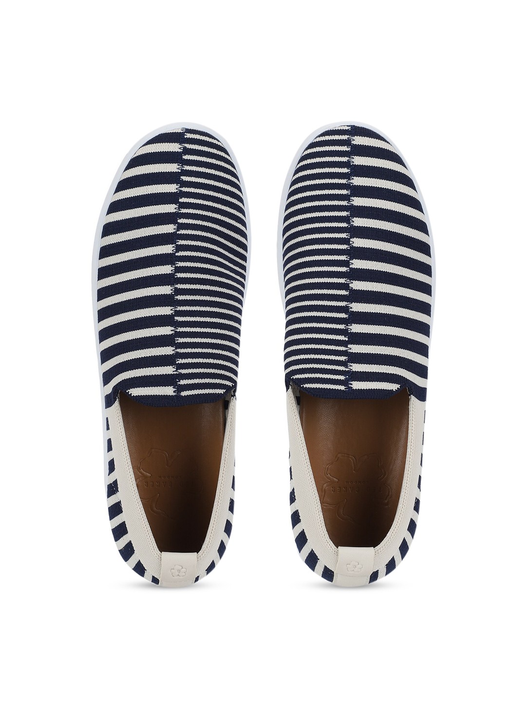 

Ted Baker Men Navy Blue Striped Woven Design Slip-On Sneakers