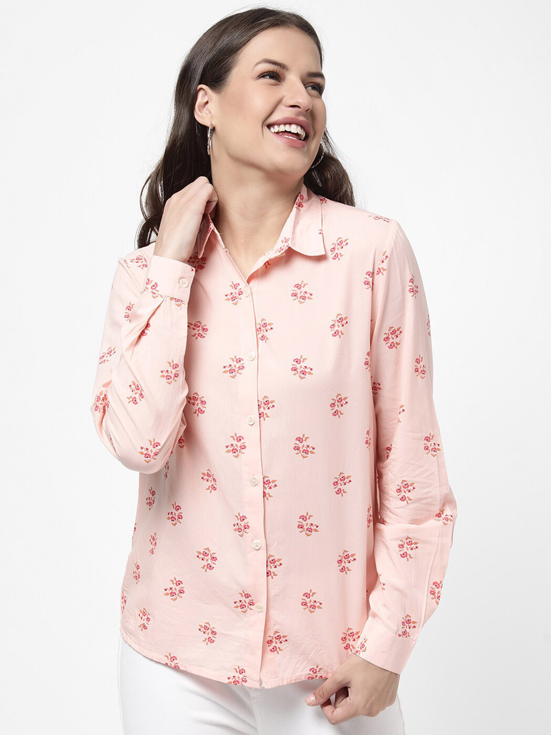 

R&B Women Peach-Coloured Floral Printed Casual Shirt