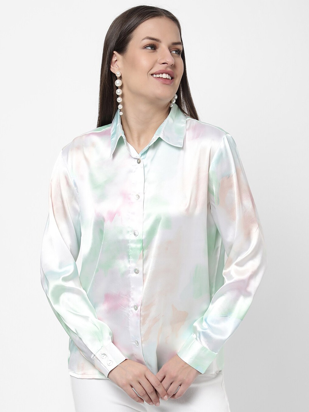 

R&B Women White Printed Casual Shirt