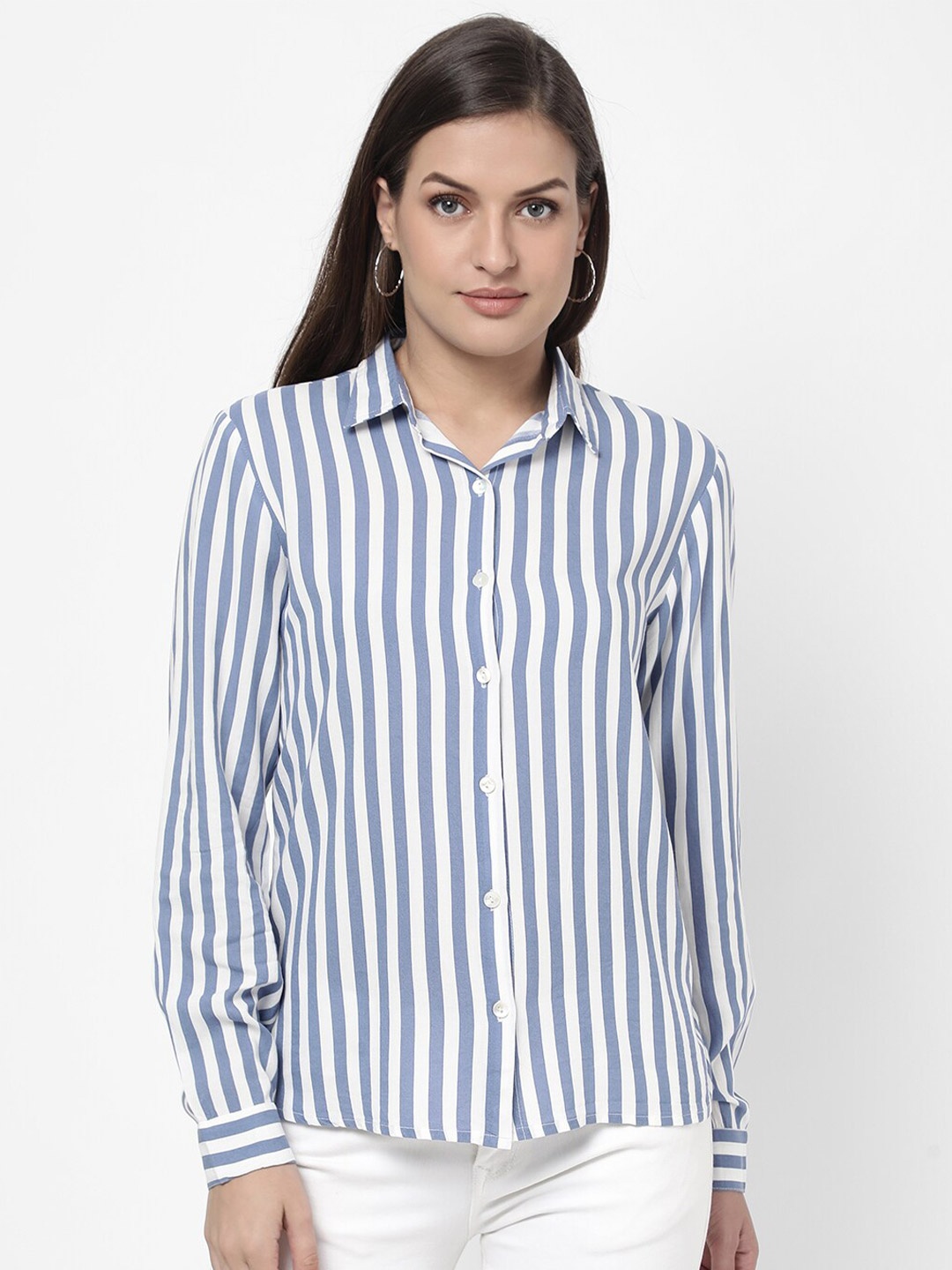 

R&B Women Blue Striped Casual Shirt