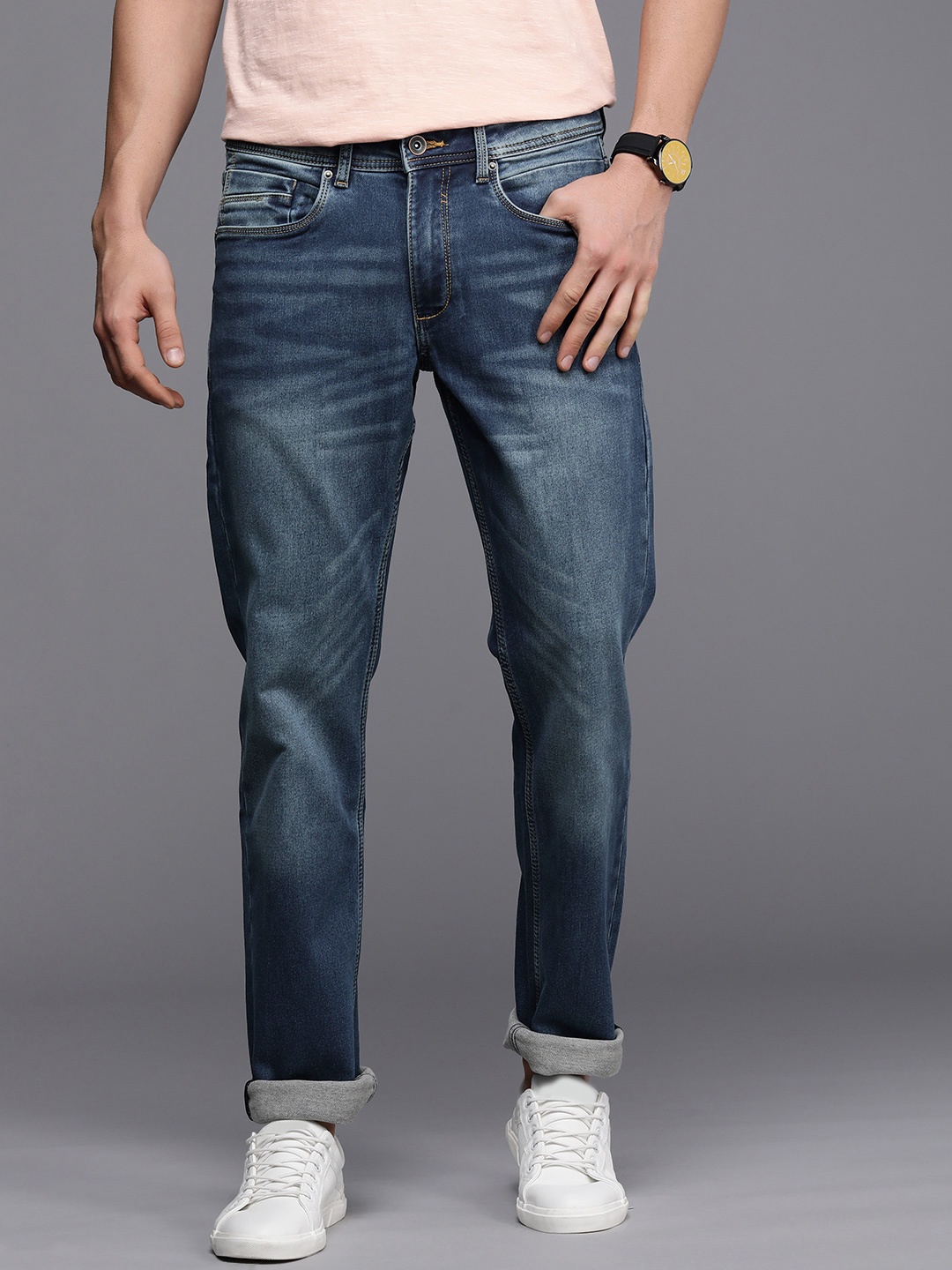 

Louis Philippe Jeans Men Navy Blue Slim Fit Low-Rise Light Fade Stretchable Jeans