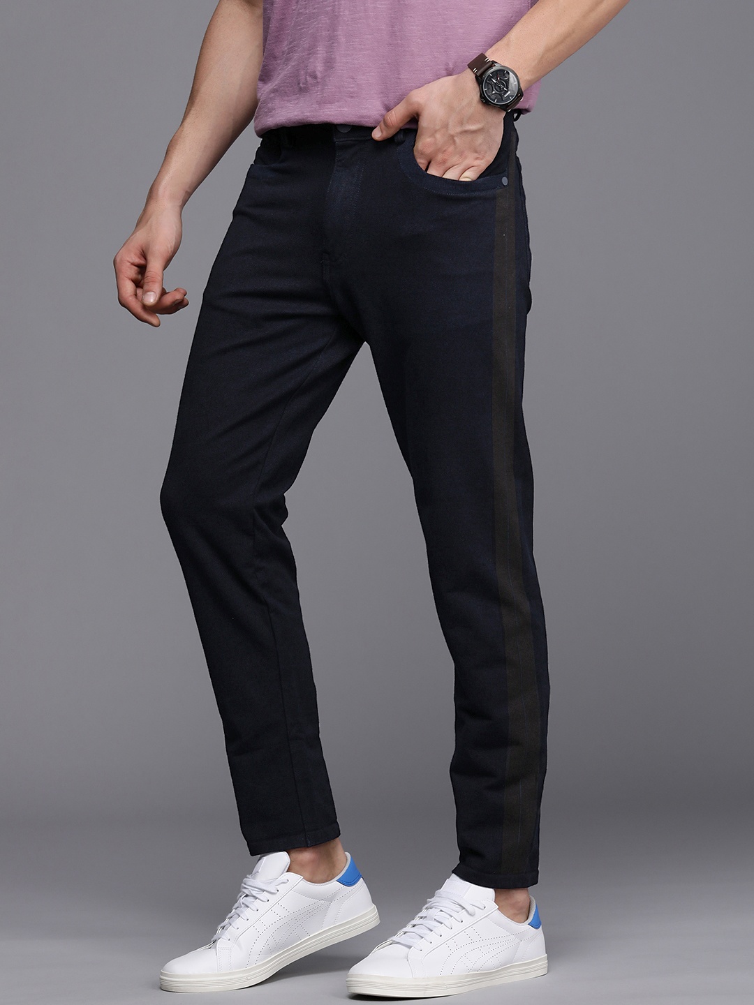 

Louis Philippe Jeans Men Navy Blue Ath Fit Low-Rise Stretchable Jeans