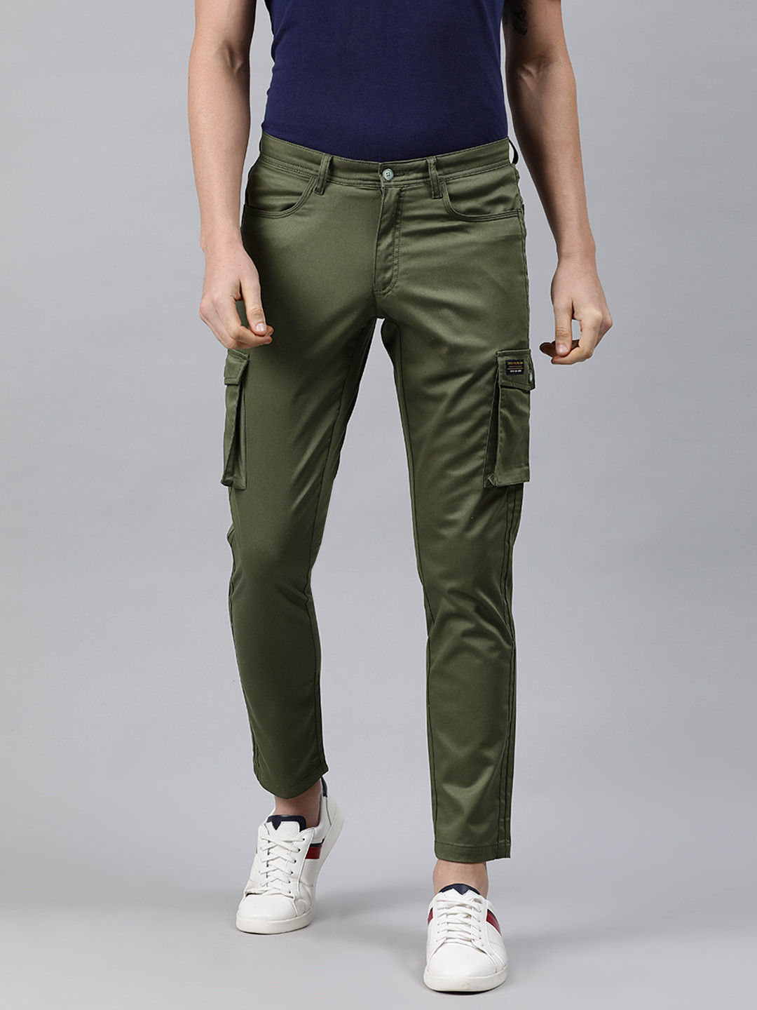 

Louis Philippe Jeans Men Olive Green Comfy Tapered Fit Solid Cargos