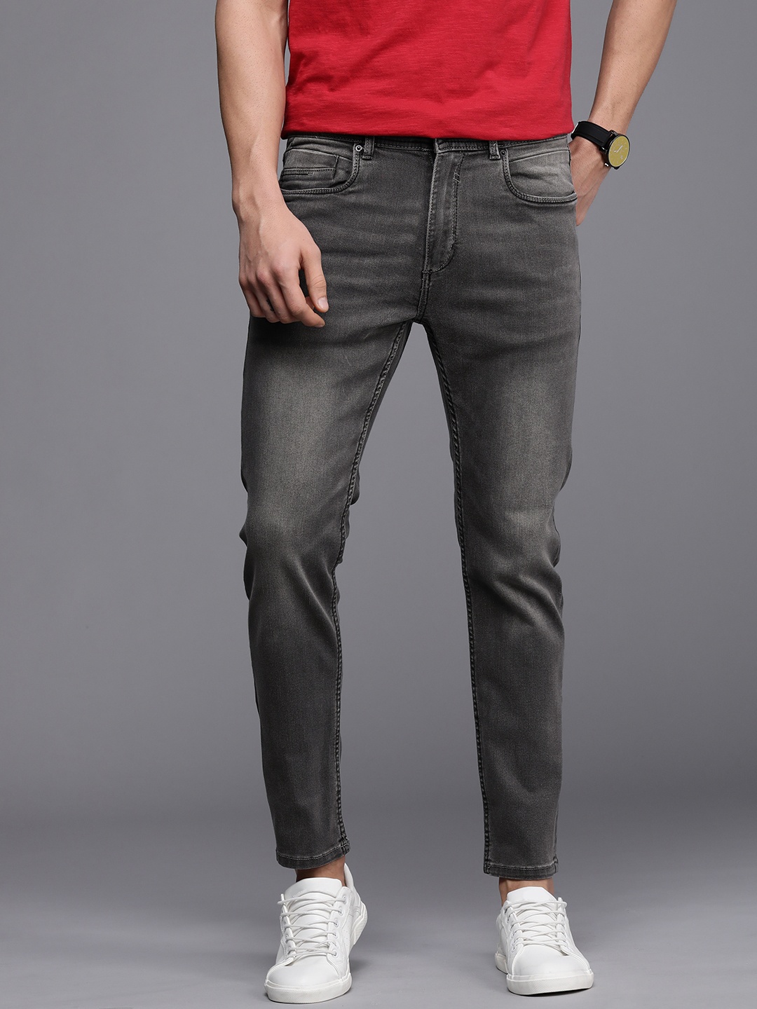 

Louis Philippe Jeans Men Grey Slim Smart Fit Low-Rise Light Fade Stretchable Jeans