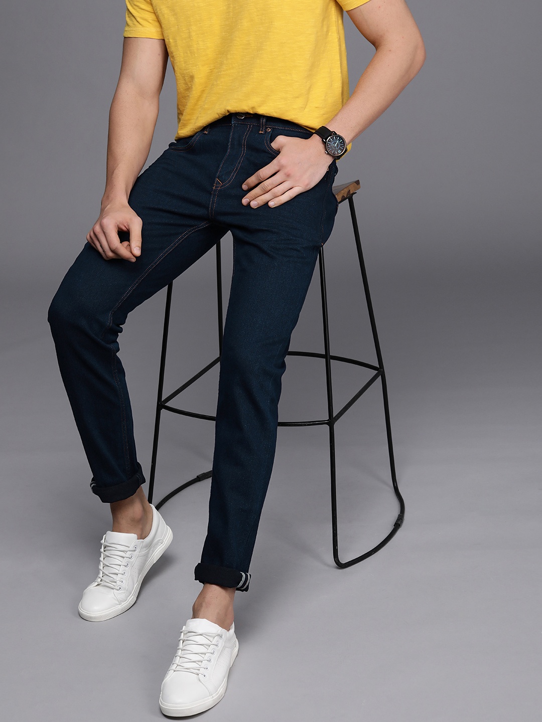 

Louis Philippe Jeans Men Navy Blue Slim Tapered Fit Low-Rise Stretchable Jeans