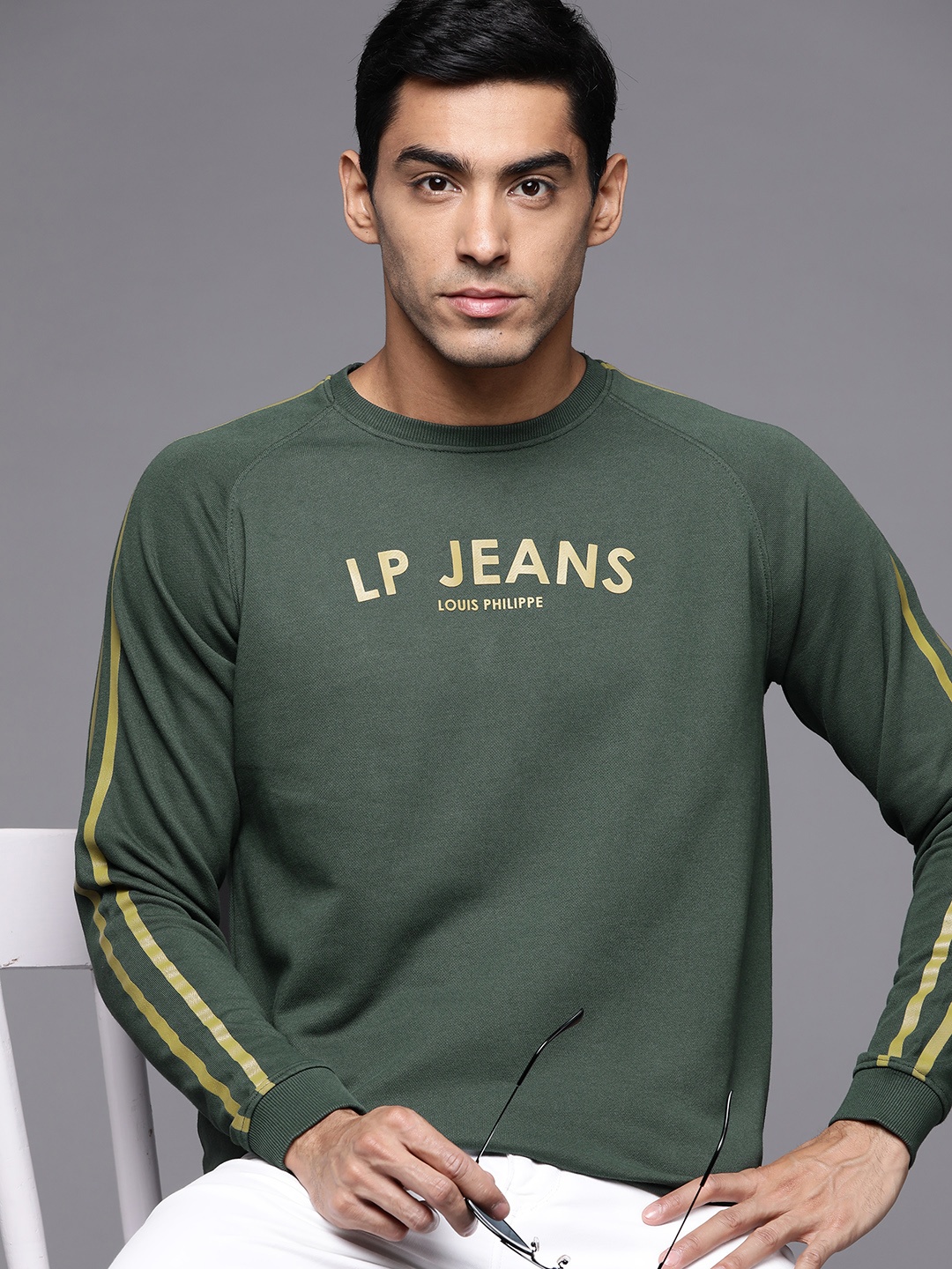 

Louis Philippe Jeans Men Green Knitted Printed Sweatshirt