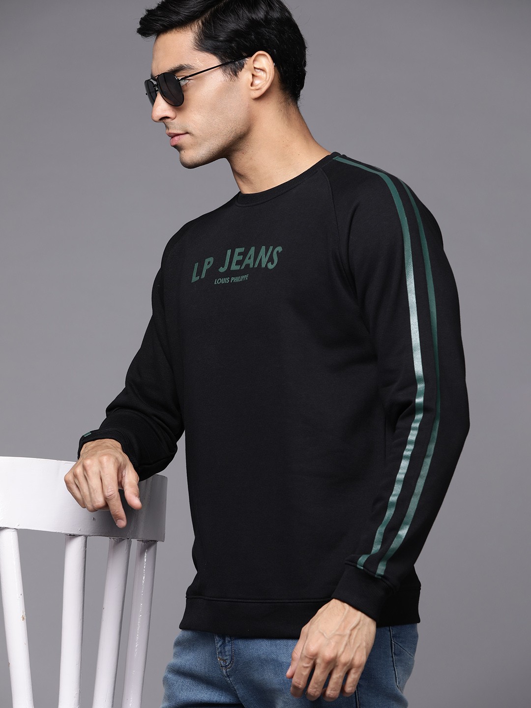 

Louis Philippe Jeans Men Black Knitted Printed Sweatshirt