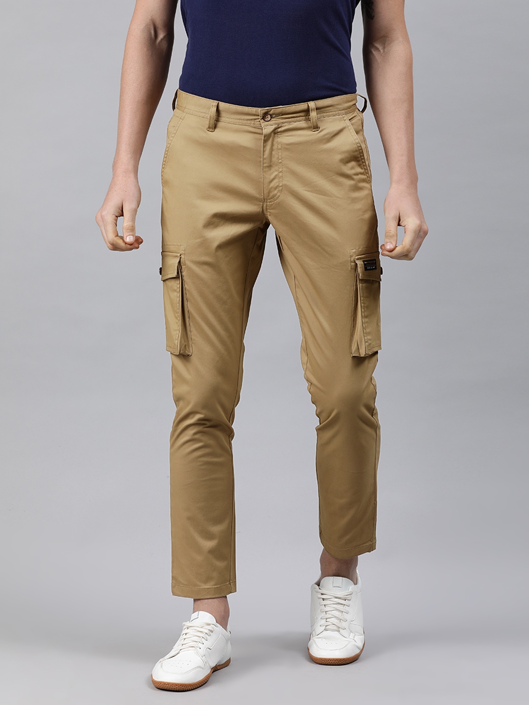 

Louis Philippe Jeans Men Khaki Comfy Tapered Fit Solid Cargos