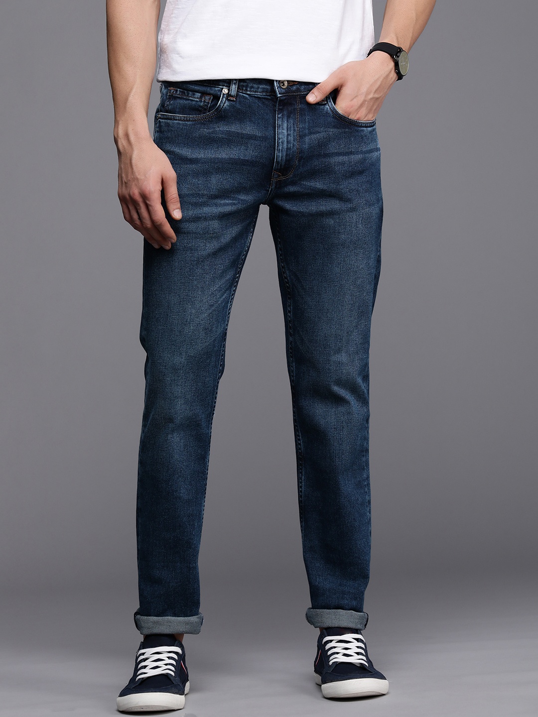 

Louis Philippe Jeans Men Blue Slim Fit Heavy Fade Stretchable Jeans