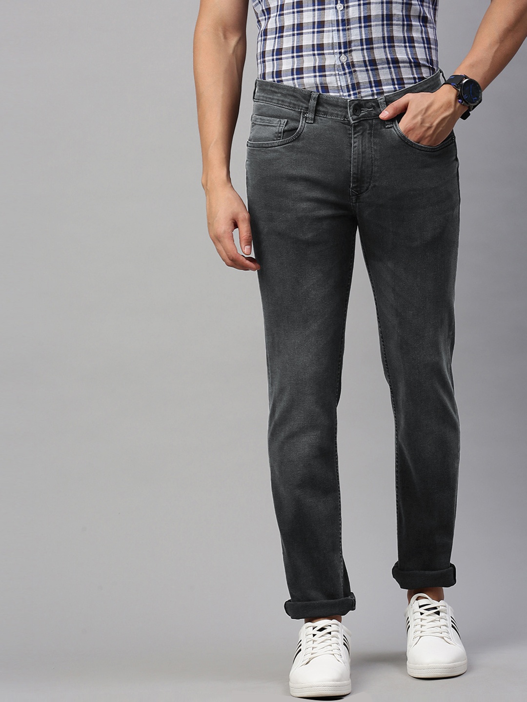 

Louis Philippe Jeans Men Grey Matt Slim Fit Low-Rise Light Fade Stretchable Jeans