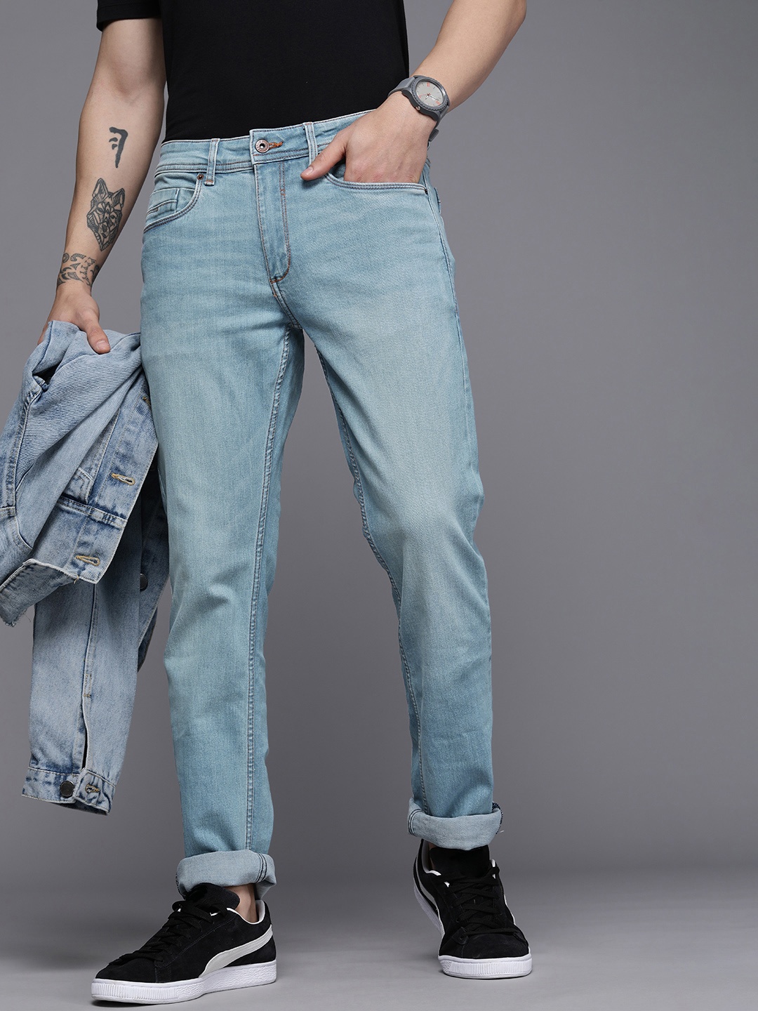 

Louis Philippe Jeans Men Blue Slim Fit Mid-Rise Light Fade Stretchable Jeans