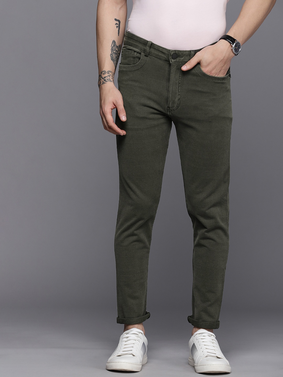 

Louis Philippe Jeans Men Olive Green Slim Fit Mid-Rise Stretchable Jeans