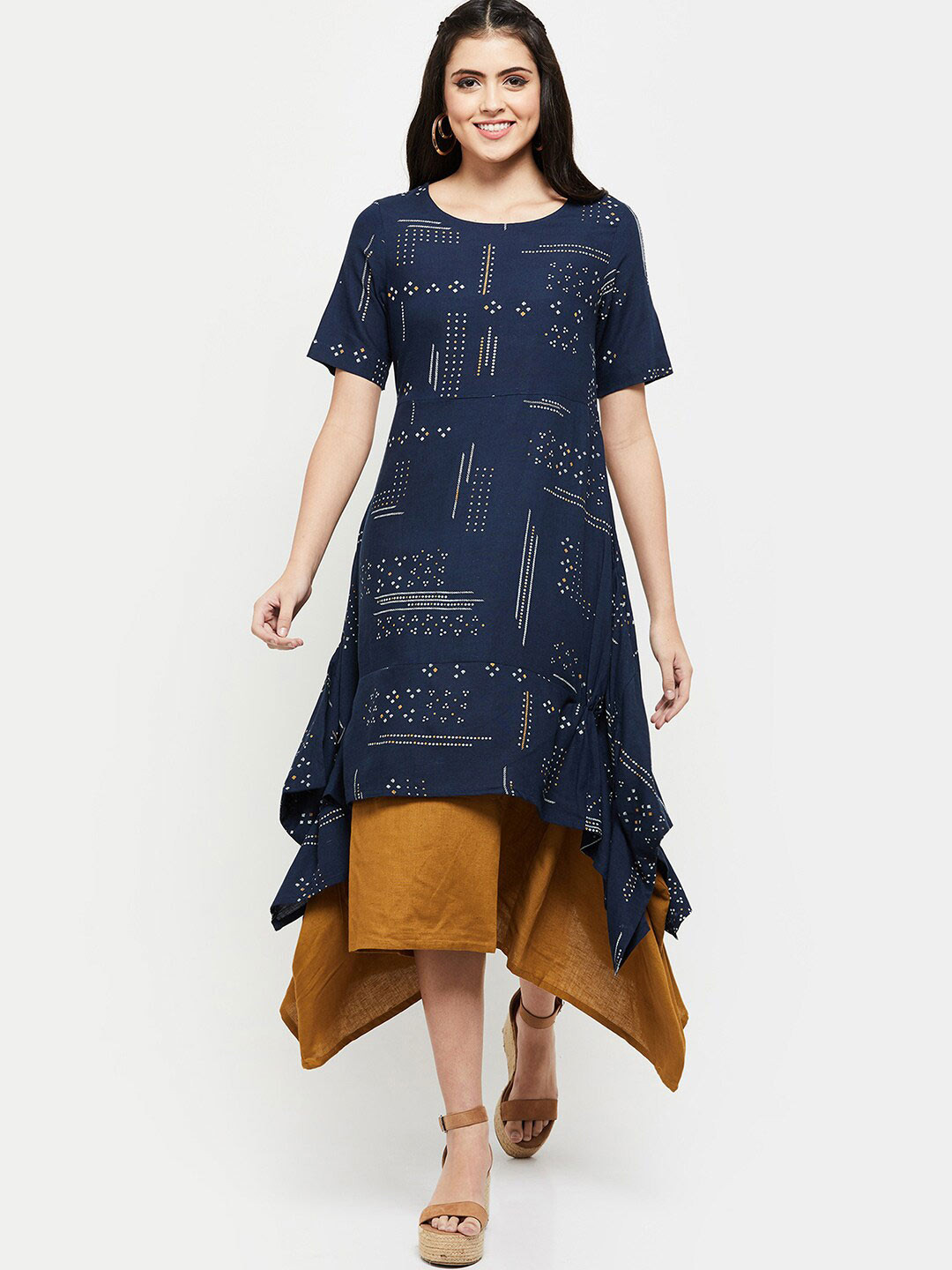 

max Blue & dark sapphire Ethnic Motifs A-Line Midi Dress