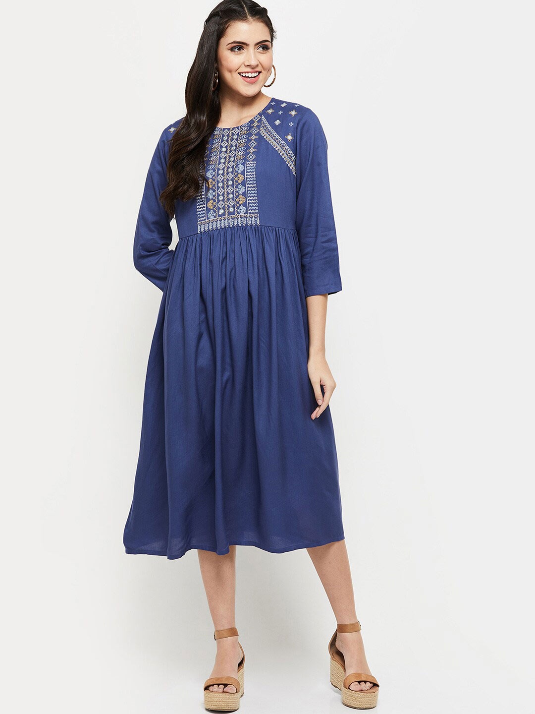 

max Blue Empire Midi Dress