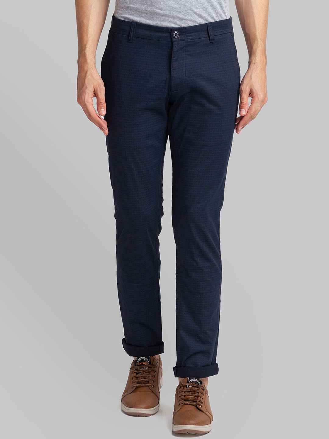 

Parx Men Blue Solid Tapered Fit Trousers