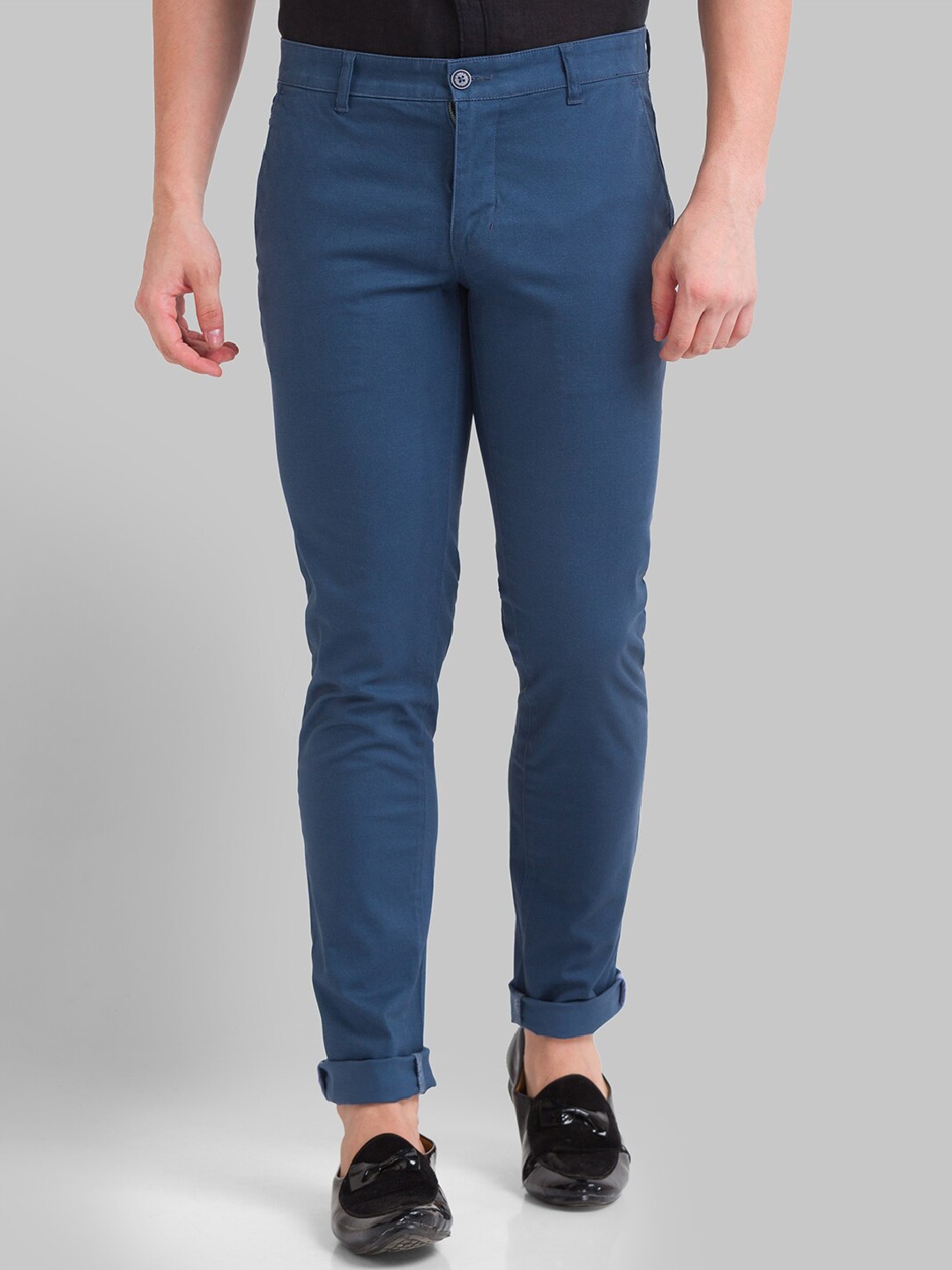 

Parx Men Blue Tapered Fit Solid Mid-Rise Trousers