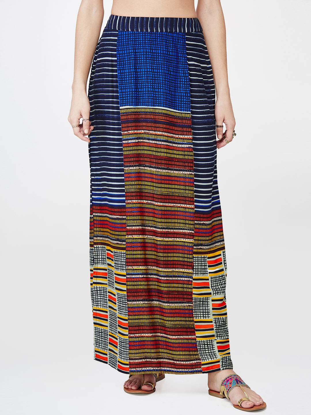 

Global Desi Blue Printed Maxi Skirt