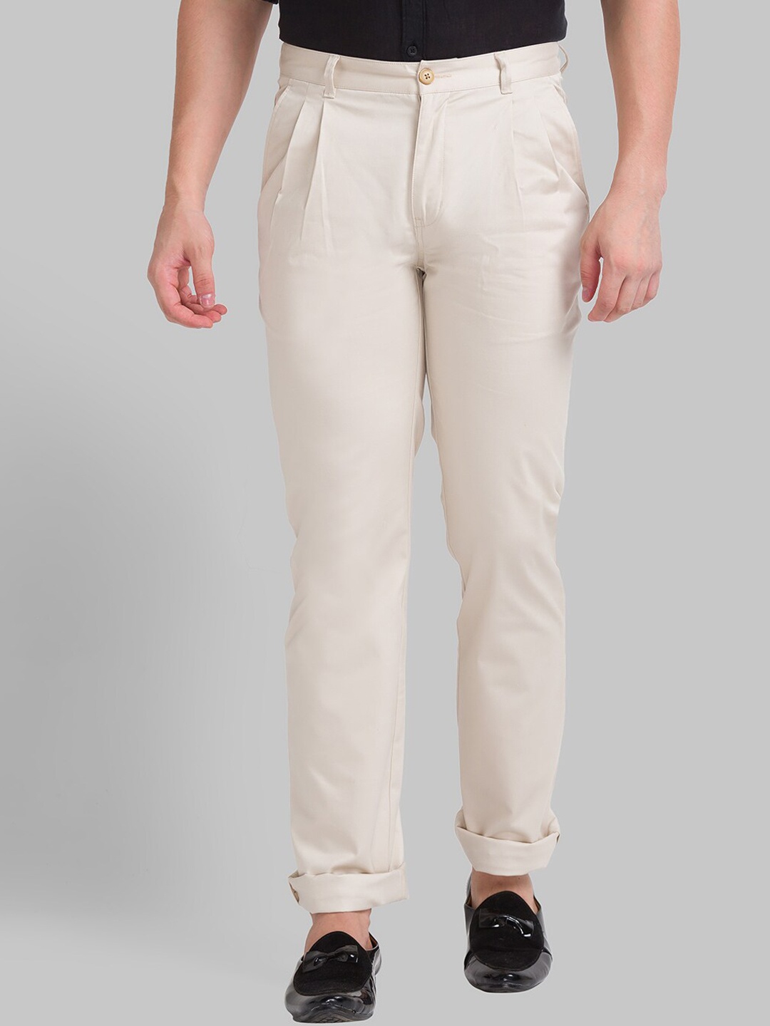 

Parx Men Beige Pleated Trousers
