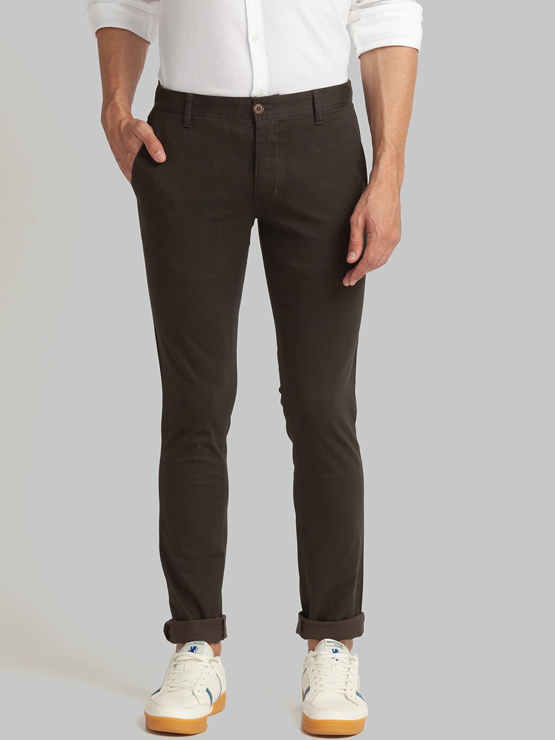 

Parx Men Tapered Fit Trousers, Brown