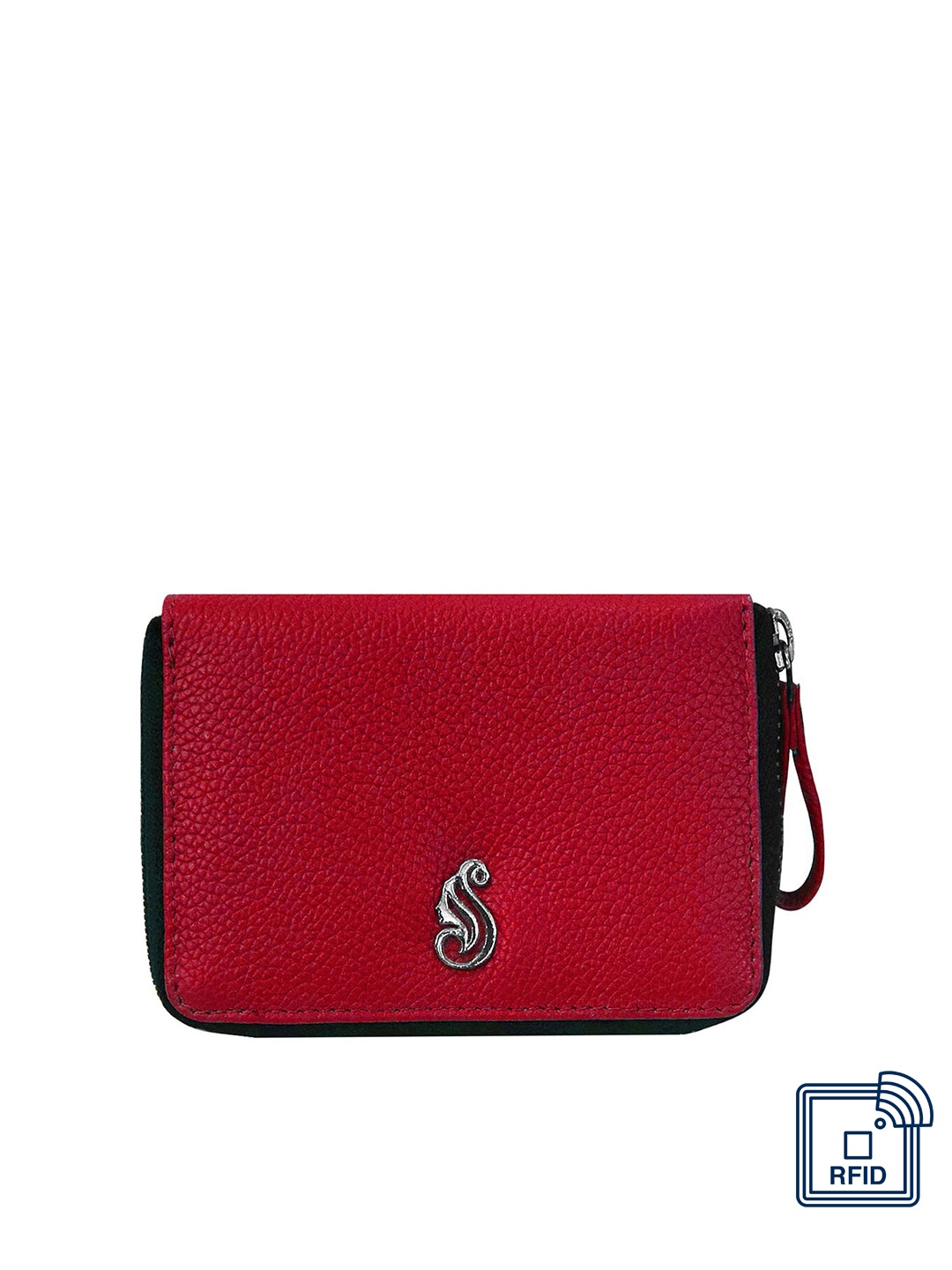 

Soumi Red Leather Zip Closure Card Holder