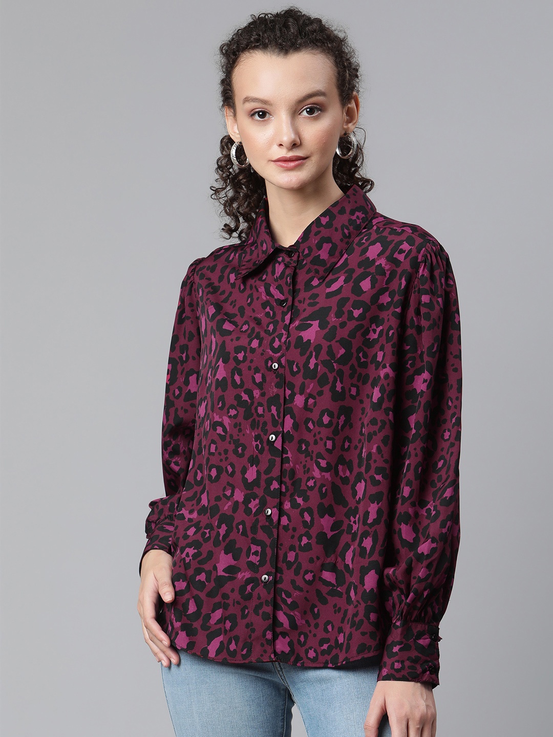 

plusS Women Maroon & Black Animal Printed Casual Shirt