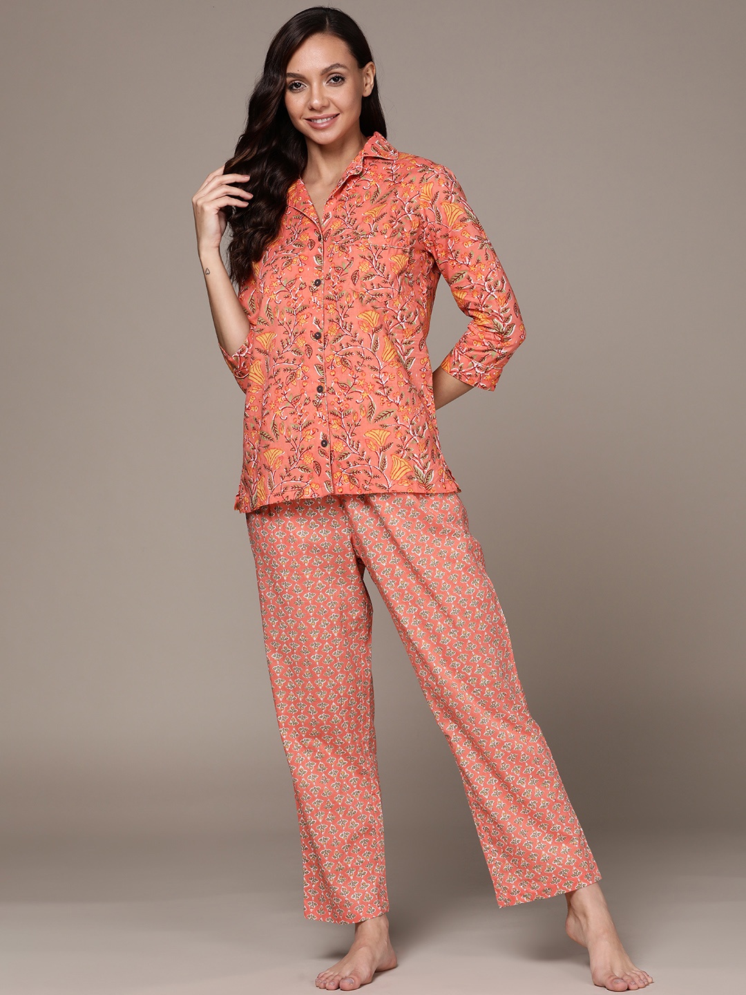 

Anubhutee Women Coral Floral Printed Pure Cotton Night suit