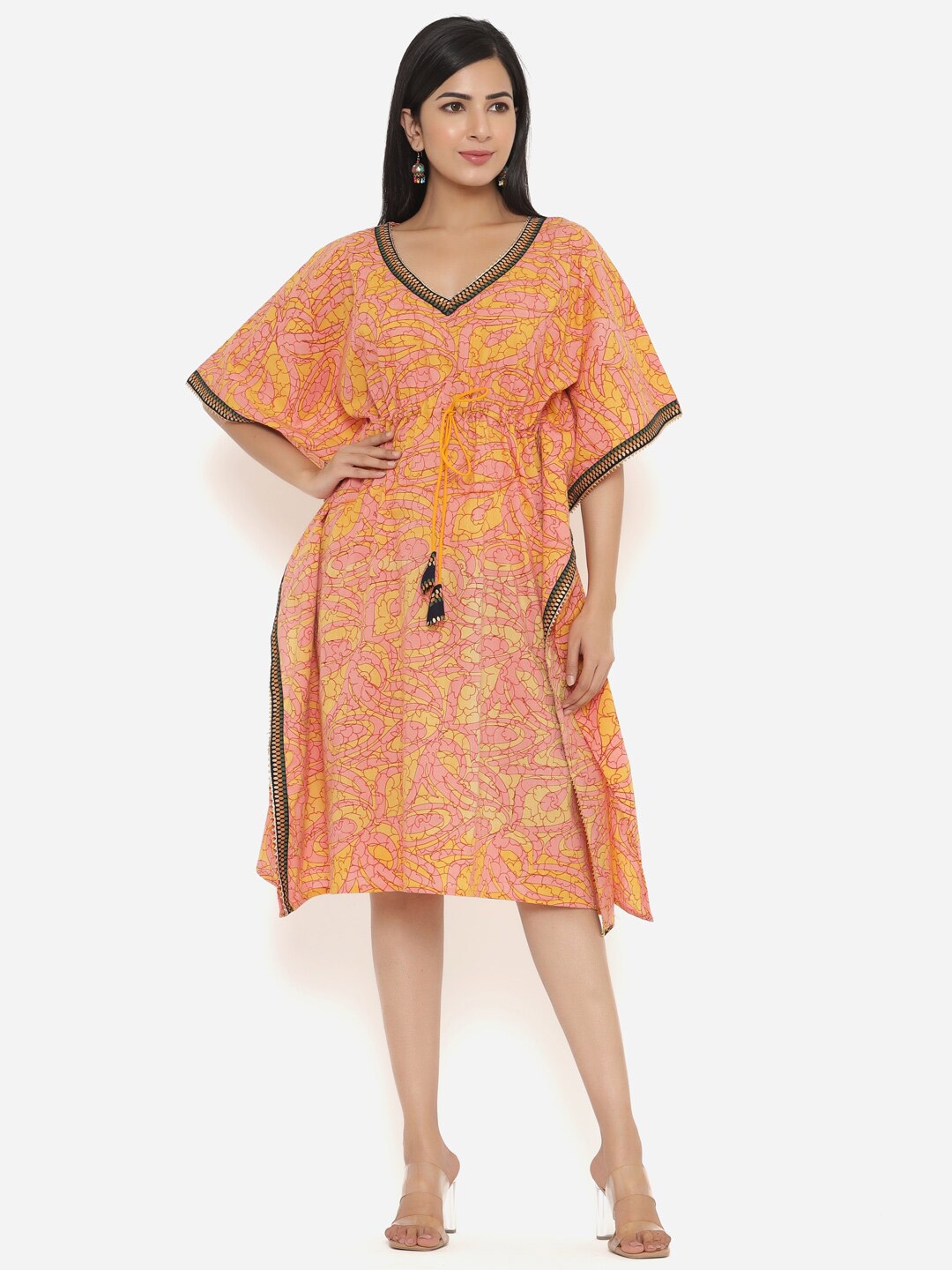 

Fabriko Orange Floral Kaftan Dress