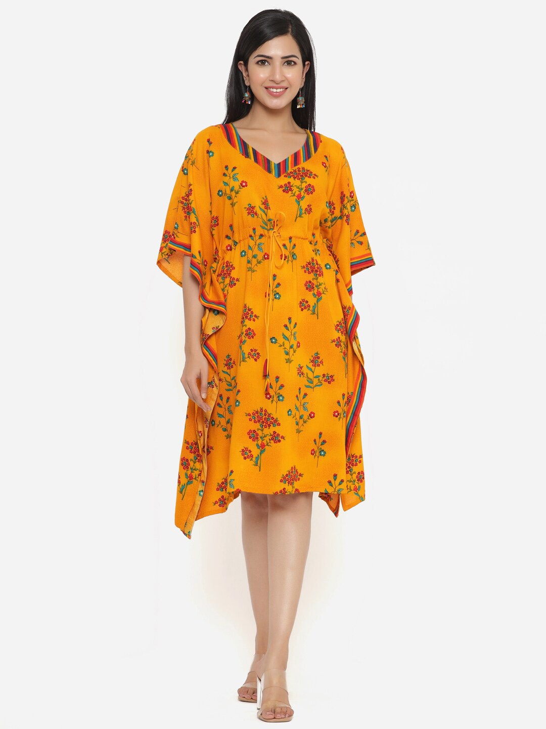 

Fabriko Yellow Floral Crepe Kaftan Dress