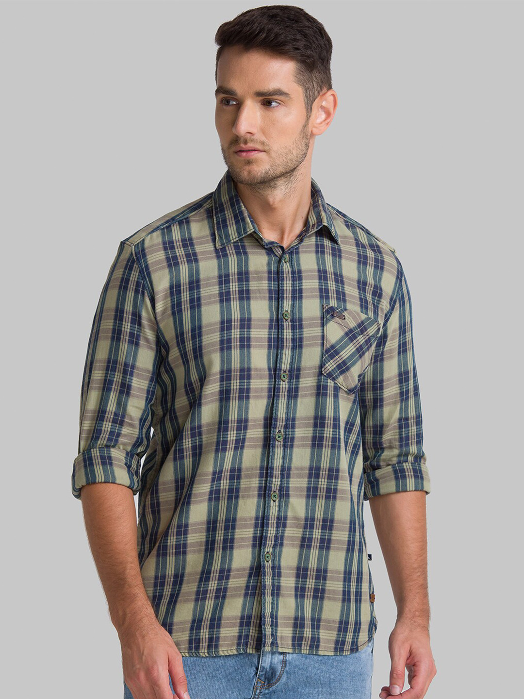 

Parx Men Green Slim Fit Tartan Checks Checked Casual Shirt