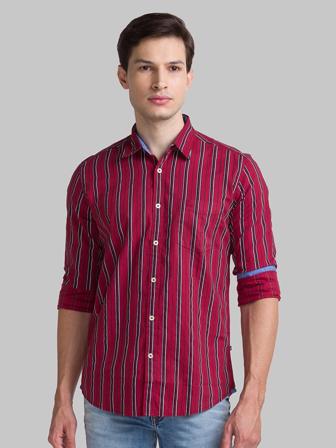 

Parx Men Red Slim Fit Striped Cotton Casual Shirt