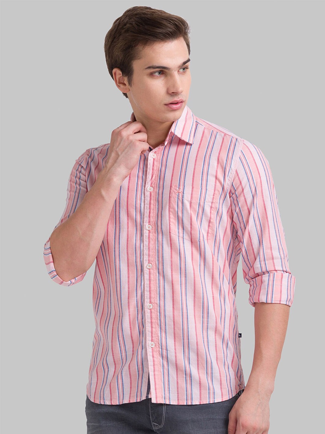 

Parx Men Orange Slim Fit Striped Casual Shirt