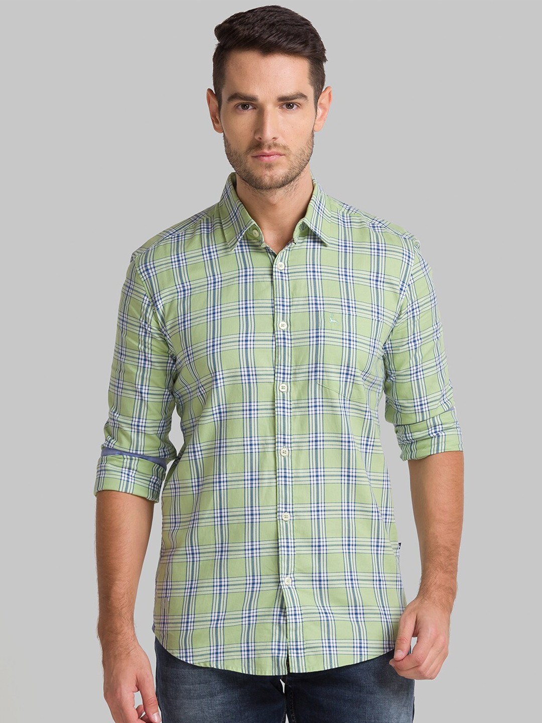 

Parx Men Green Slim Fit Checked Casual Shirt