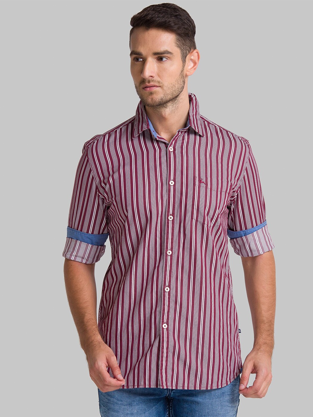 

Parx Men Red Slim Fit Striped Casual Shirt