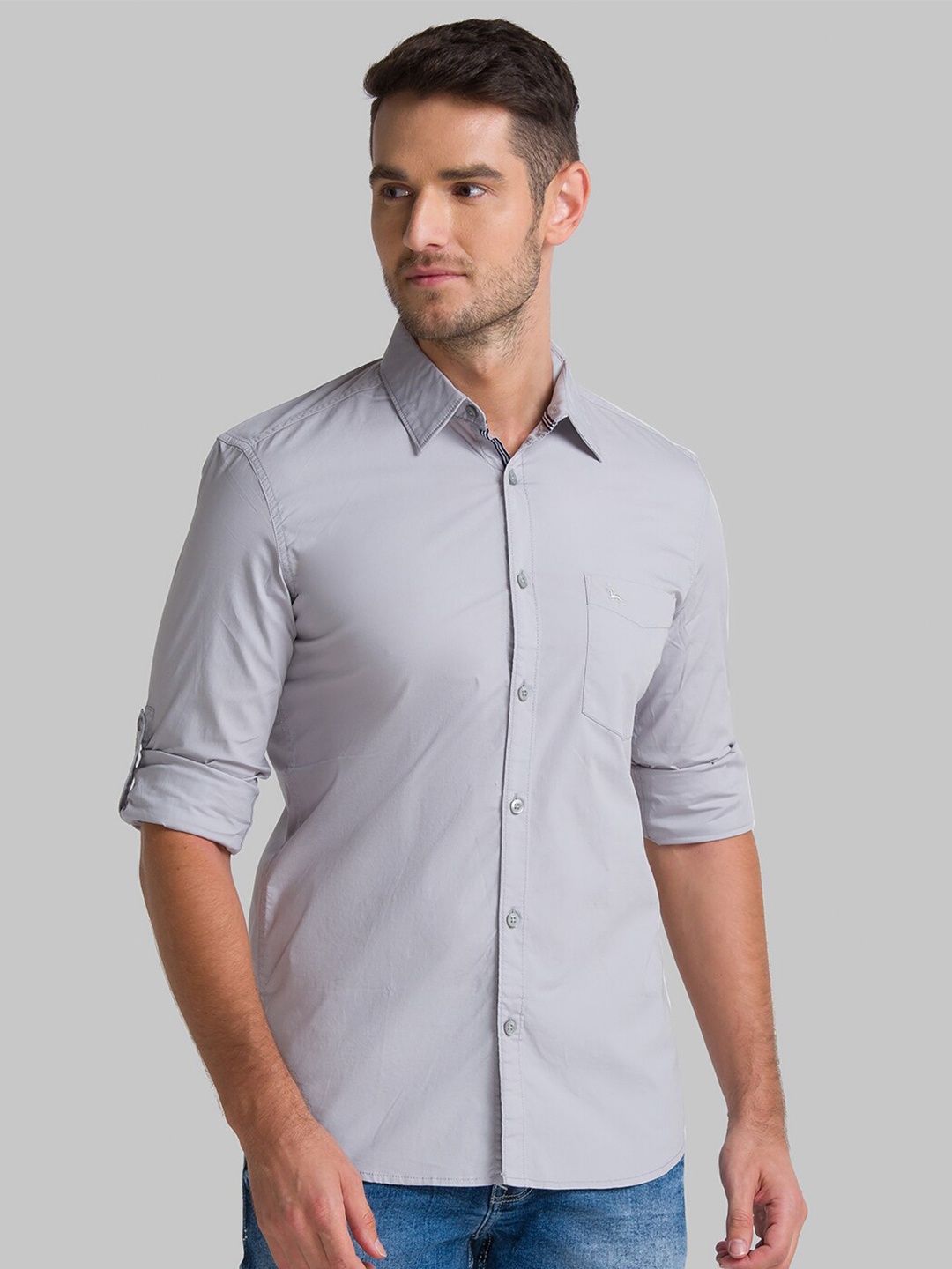 

Parx Men Grey Solid Slim Fit Casual Shirt