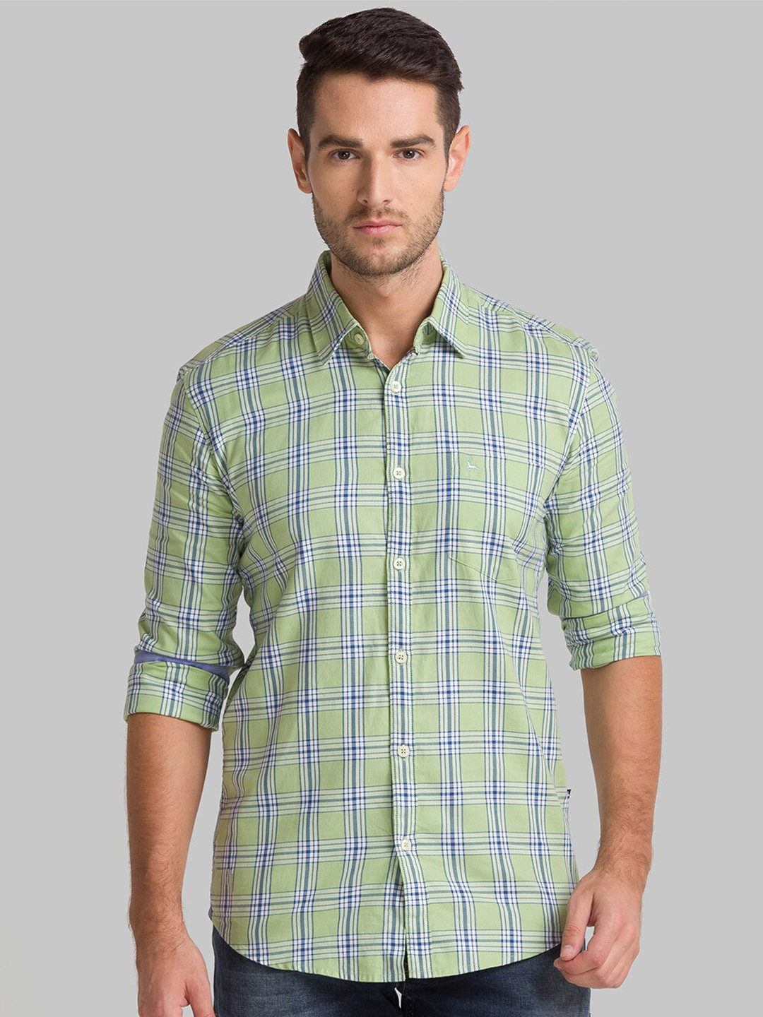 

Parx Men Green Checked Cotton Slim Fit Casual Shirt