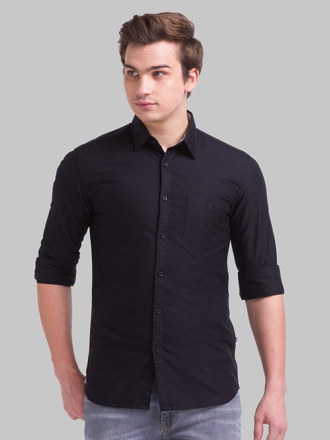 

Parx Men Black Solid Cotton Slim Fit Casual Shirt
