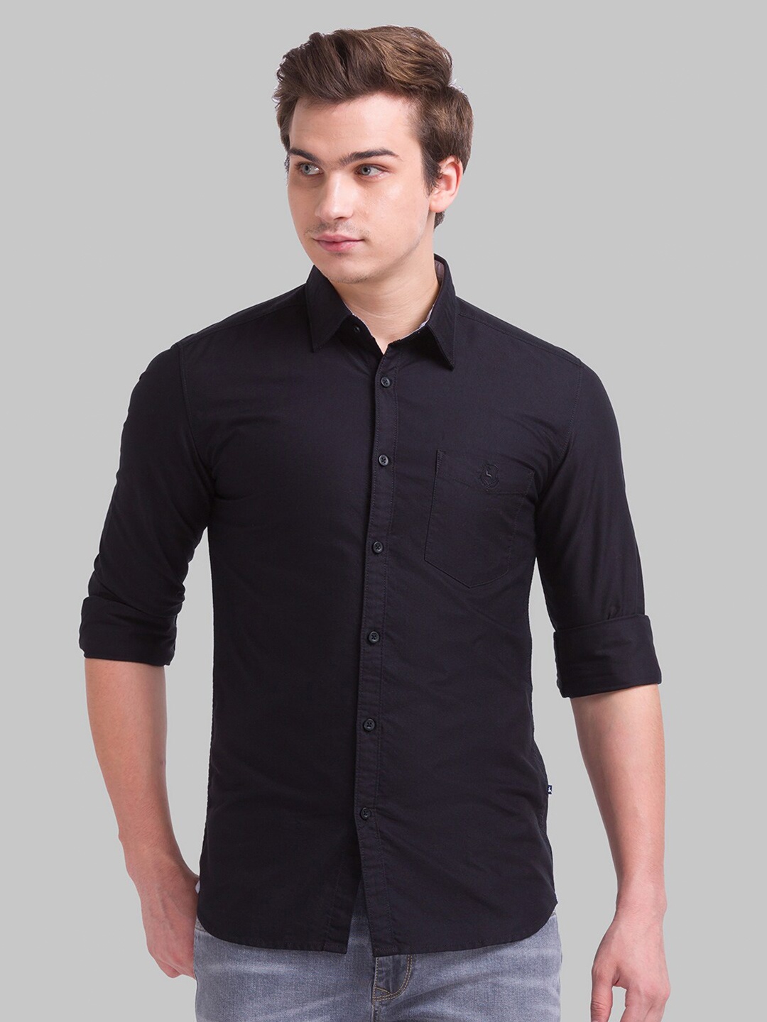 

Parx Men Black Solid Cotton Slim Fit Casual Shirt