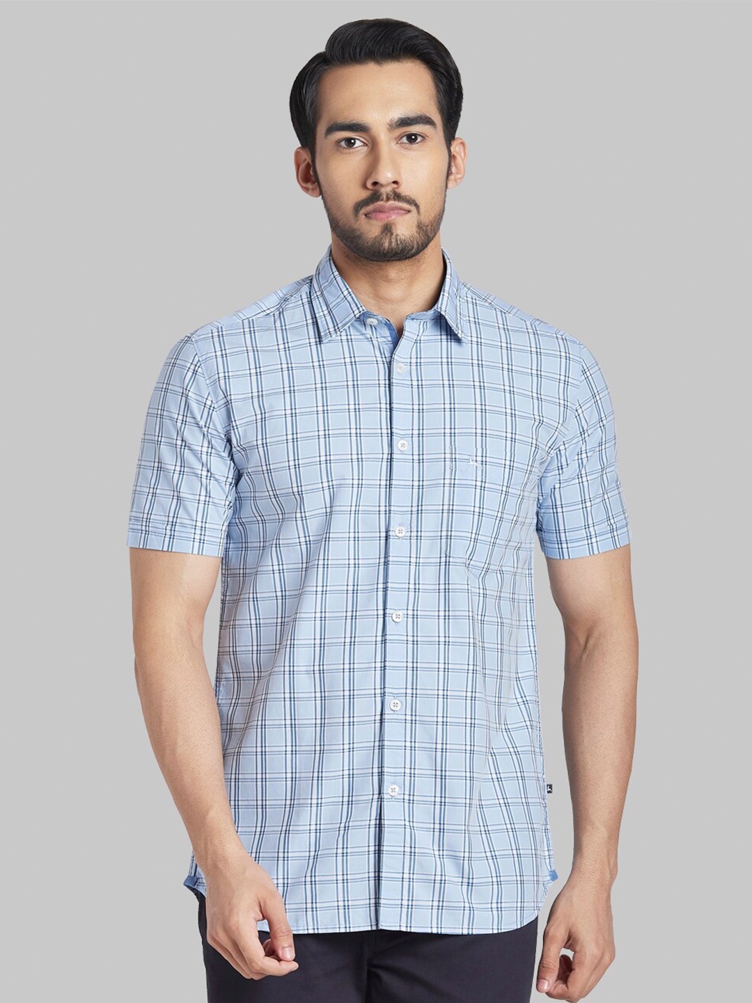 

Parx Men Blue Checked Cotton Slim Fit Casual Shirt